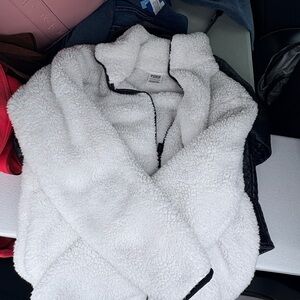 PINK Victoria's Secret white Sherpa Jacket with Black Trim